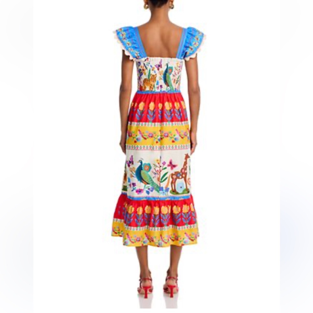 THML Tropical Animal Print Smocked Midi Dress Small Anthropologie NWT - Picture 3 of 16